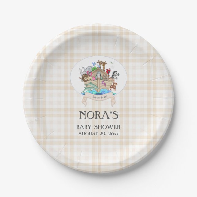 Assiettes En Carton Noah's Ark Animals En vichy ivoire Beige (Devant)