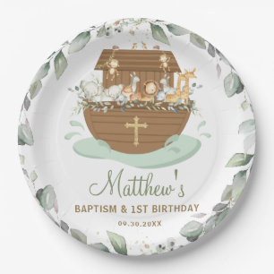 Assiettes En Carton Noah's Ark Greenery Baptême Noël Anniversaire