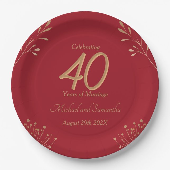 Assiettes En Carton Noces de rubis pour ces 40 ans de mariage élégants (Devant)
