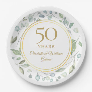 Assiettes En Carton Noces d'or 50 ans de mariage Lauriers verdure 