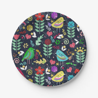 Assiettes En Carton Noche de Pájaros y Flores