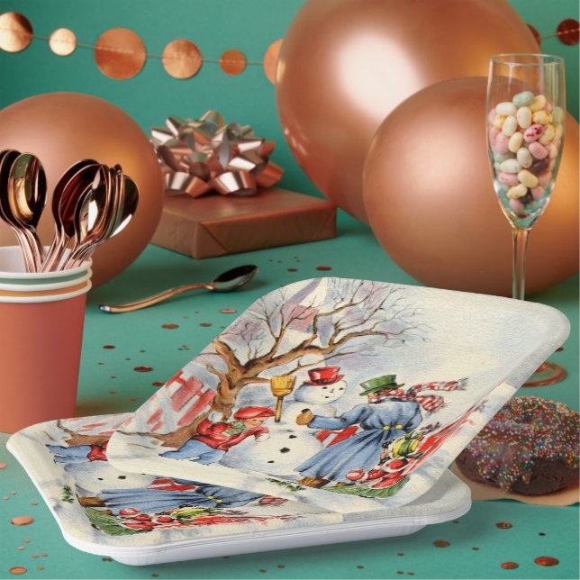 Assiettes En Carton Noël à la famille (Multi)