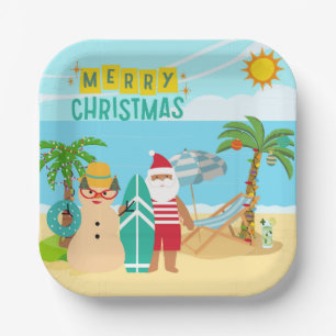 Assiettes En Carton Noël à père Noël Beach