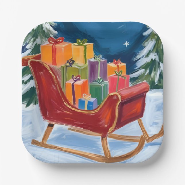 Assiettes En Carton Noël à Sleigh de père Noël (Recto)