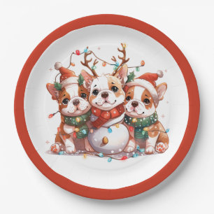 Assiettes En Carton Noël anglais Bulldog Reindeer Père Noël
