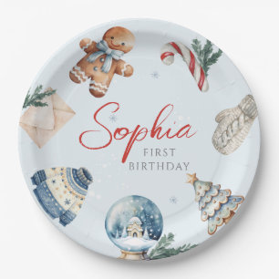 Assiettes En Carton Noël Aquarelle hiver Première fête d'anniversaire
