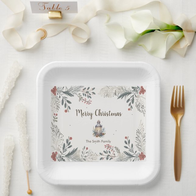 Assiettes En Carton Noël Aquarelle Salutations (Mariage)