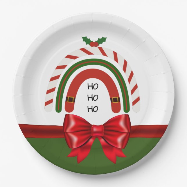 Assiettes En Carton Noël Arc-en-ciel laissez neiger (Devant)