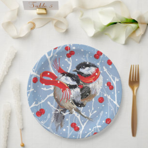 Assiettes En Carton Noël aux poulets bouddhistes   Bleu/Rouge