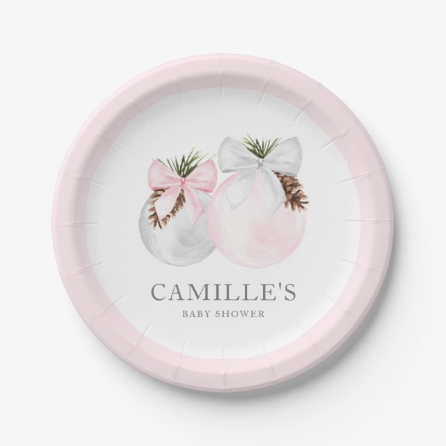 Assiettes En Carton Noël Baby shower fille rose (Devant)