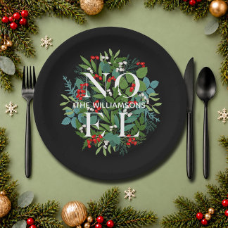 Assiettes En Carton NOEL Baies Verdure Noël Noir