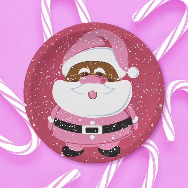 Assiettes En Carton Noël beau rose Afro-Américain Père Noël (Créateur téléchargé)