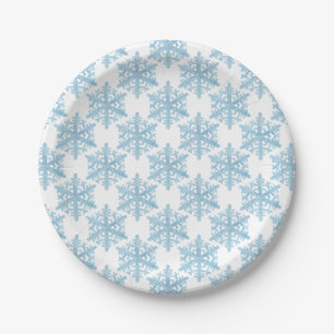 Assiettes En Carton Noël bleu clair Aquarelle Snowflakes Motif