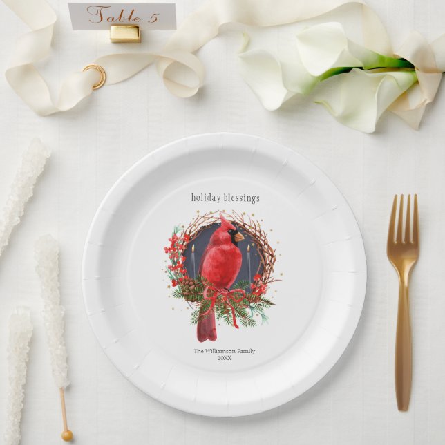 Assiettes En Carton Noël Cardinal Rouge Yule Solstice Boho Holiday (Mariage)