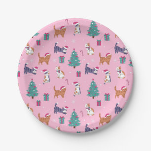 Assiettes En Carton Noël Chats et arbres Motif de vacances