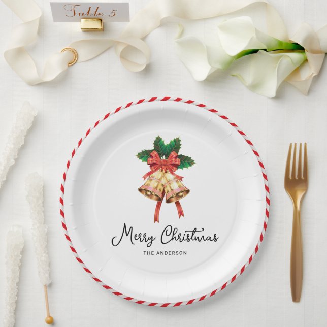 Assiettes En Carton Noël Cloches Et Rouge Ruban Noël Fête (Mariage)