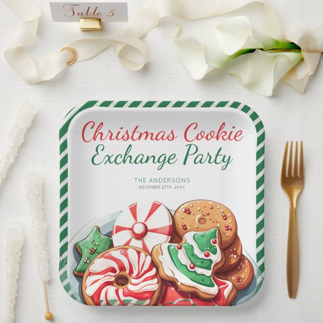 Assiettes En Carton Noël Cookie Exchange Party Festive Vert (Mariage)