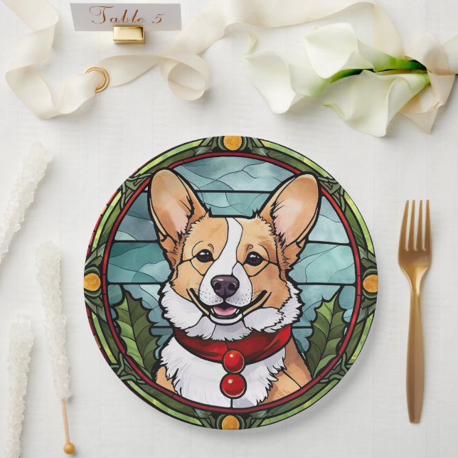 Assiettes En Carton Noël Corgi en verre tendu (Mariage)