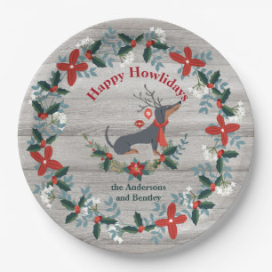 Assiettes En Carton Noël DachshundDog Antlers Verdure rustique