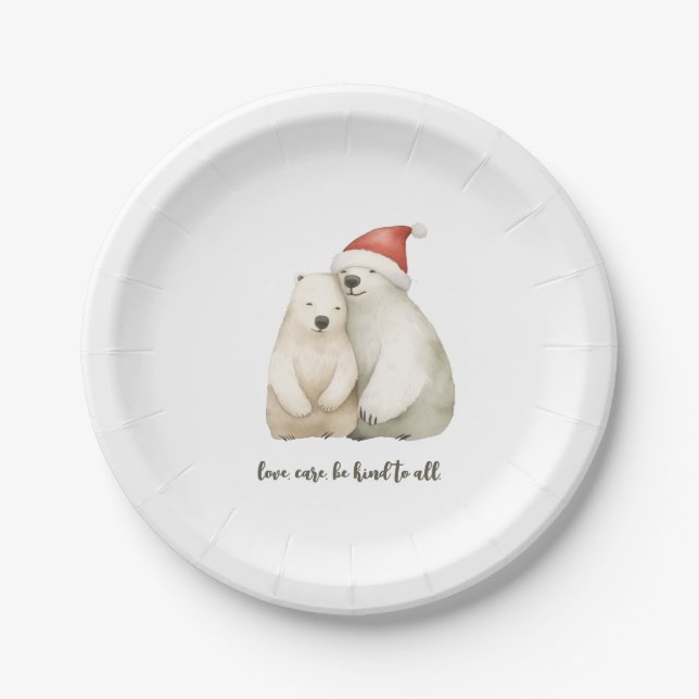 Assiettes En Carton Noël d'amour de l'ours polaire (Devant)