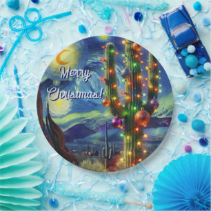 Assiettes En Carton Noël dans le désert Saguaro Cactus Magnet
