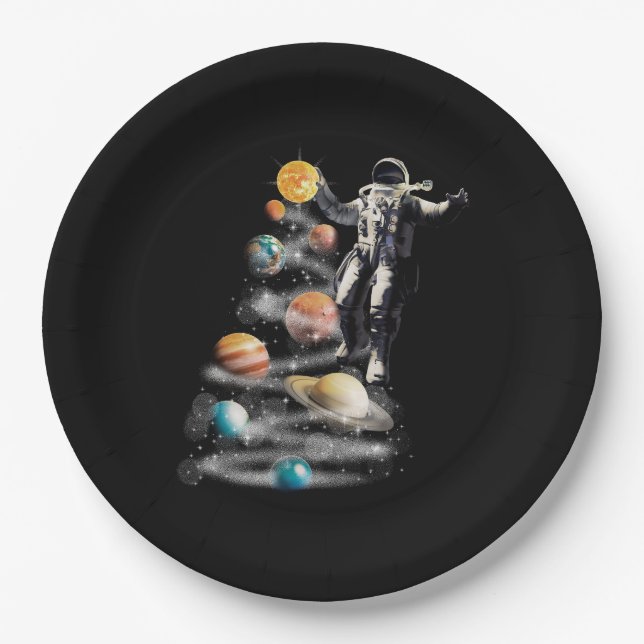 Assiettes En Carton Noël dans le système solaire spatial L'astronaute  (Devant)