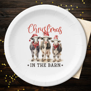 Assiettes En Carton Noël dans les vaches rustiques de la grange à Sant