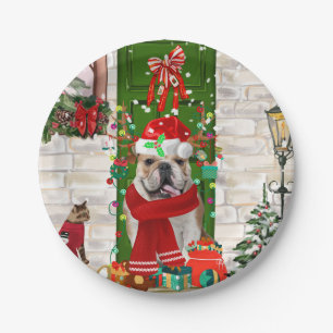 Assiettes En Carton Noël de Bulldog anglais