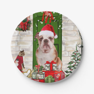 Assiettes En Carton Noël de Bulldog anglais