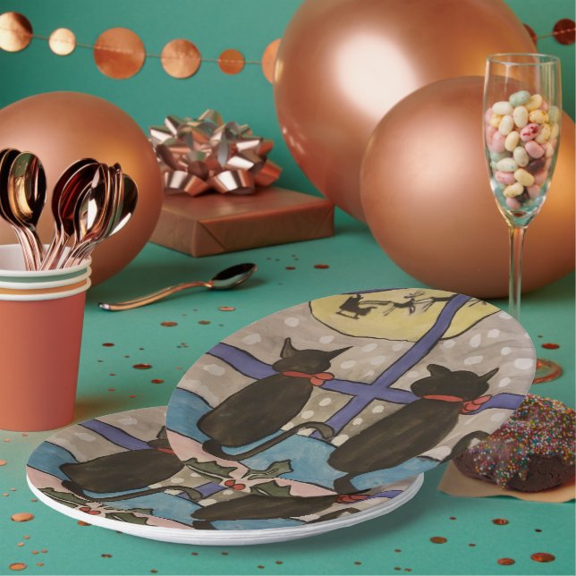 Assiettes En Carton Noël de chat noir (Multi)