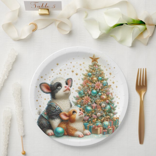 Assiettes En Carton Noël de la maman et de la petite vache (Mariage)