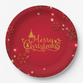 Assiettes En Carton Noël de luxe rouge et or
