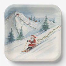 Noël de ski avec le Père Noël sur la montagne