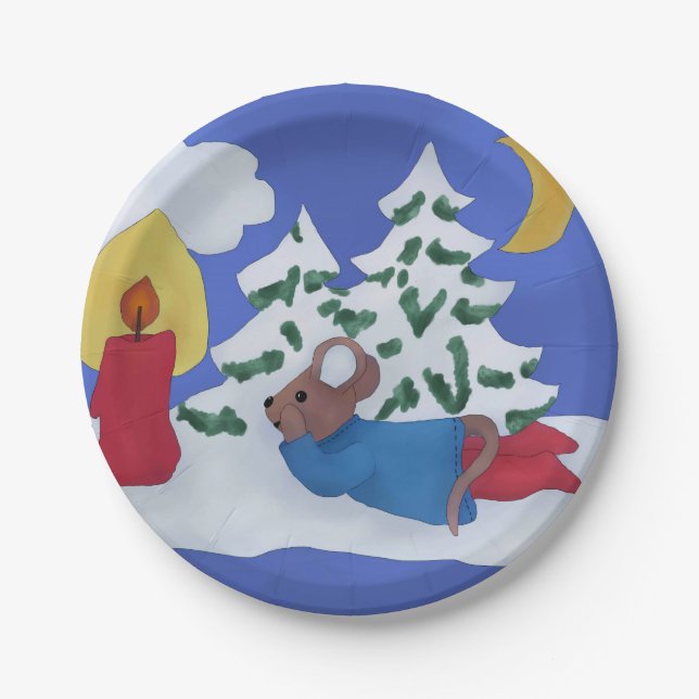 Assiettes En Carton Noël de souris (Devant)