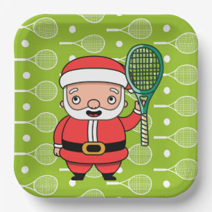Assiettes En Carton Noël de tennis avec le Père Noël sur Balls Party