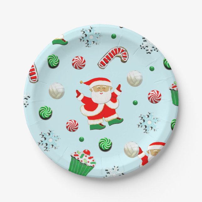 Assiettes En Carton Noël de volley-ball (Devant)