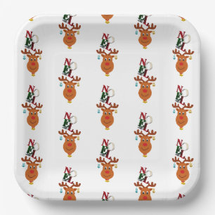 Assiettes En Carton Noel Deer Bells Bauble Rudolf Snowflakes Noël