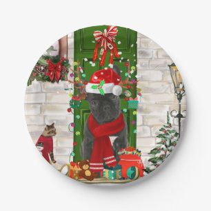 Assiettes En Carton Noël des Bulldog français