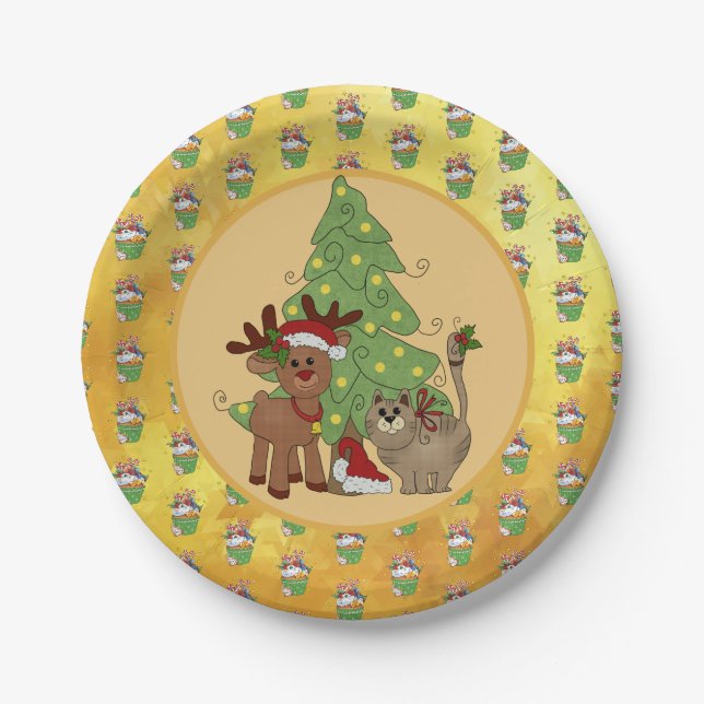 Assiettes En Carton Noël des chats (Devant)