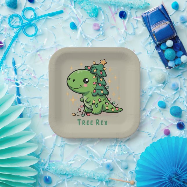 Assiettes En Carton Noël Dinosaure Fête Lumière Drôle Arbre Rex (Fête)