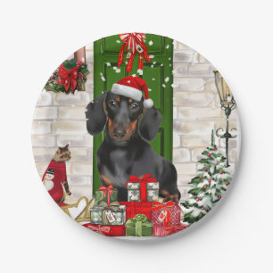 Assiettes En Carton Noël du chien Dachshund