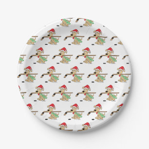 Assiettes En Carton Noël du chien de hockey