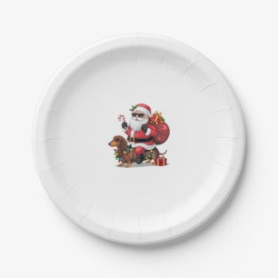 Assiettes En Carton Noël Éclairage Père Noël équitation Dachshund Chie