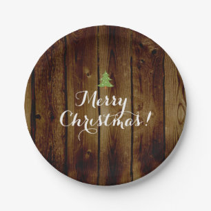 Assiettes En Carton Noël en bois vintage de pays Joyeux