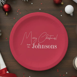 Assiettes En Carton Noël Famille moderne Rouge Joyeux Noël