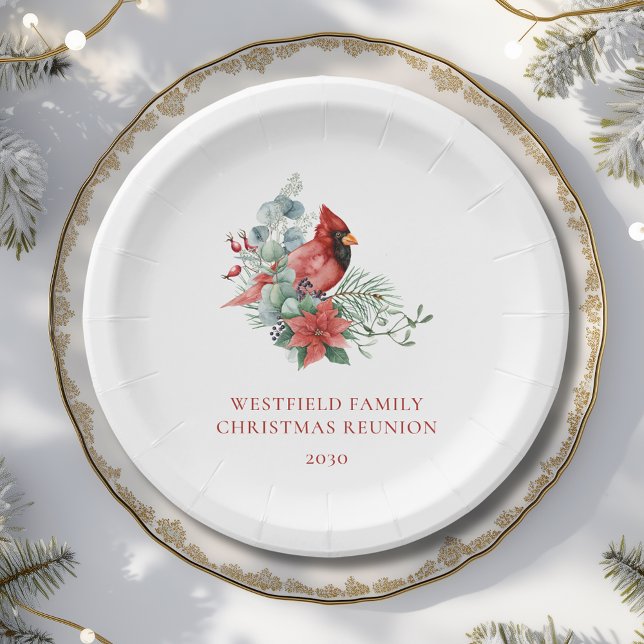 Assiettes En Carton Noël Famille Réunion Red Cardinal Party (Christmas Family Reunion Red Cardinal Party Paper Plate)