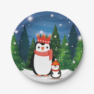 Assiettes En Carton Noël Festif d'hiver Famille Pingouin fête