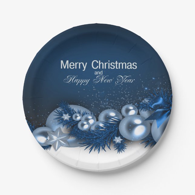Assiettes En Carton Noël Fête bleu Pearl 1 Design (Devant)