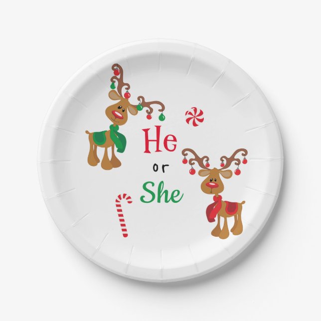Assiettes En Carton Noël Fêtes Genre Reveine Reinder Rouge Vert (Devant)
