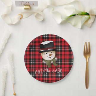 Assiettes En Carton Noël Fêtes Rouge et Noir Tartan Snowman
